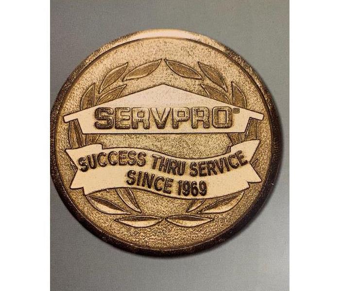 Gold medal, with script, servpro, 1969