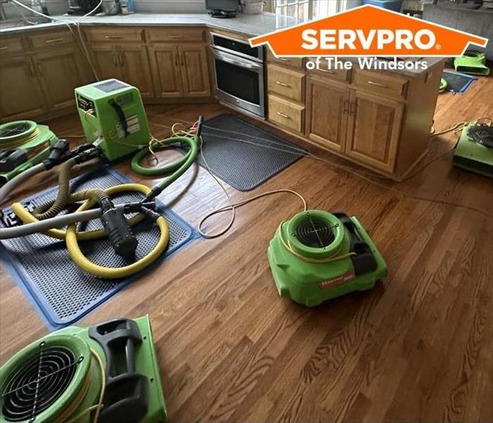 kitchen in South Windsor, water damage, drying equipment in place