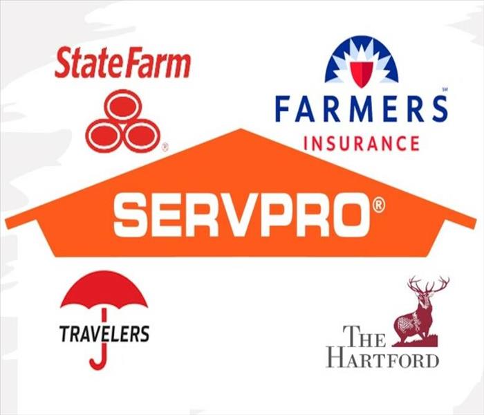 SERVPRO logo, state farm logo, travelers logo, farmers logo, the hartford logo